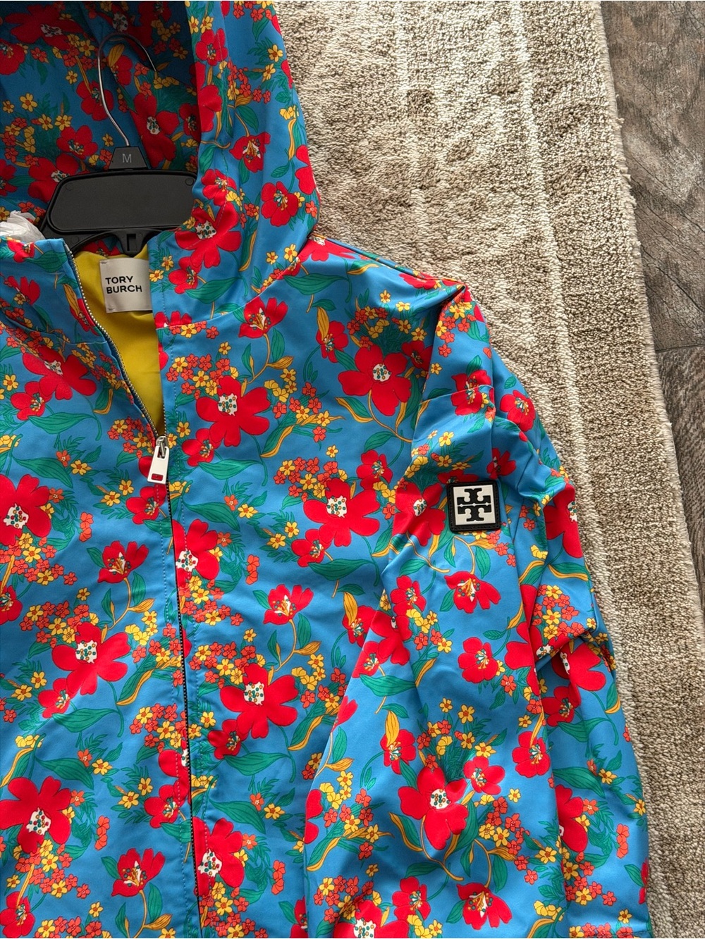 New tory burch printed cropped nylon windbreaker blue wildflower - Picture 3 of 8
